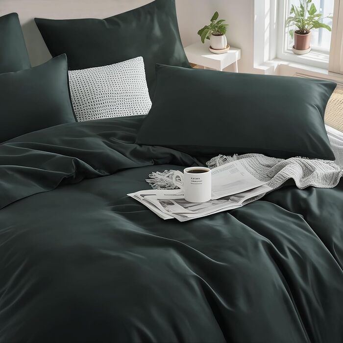 Комплект постільної білизни RUIKASI з бавовни 4-х частинний (200x200 см) сірий - двоколірний, з блискавкою