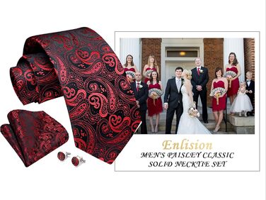 Чоловіча краватка Enlision Paisley, комплект з нагрудною хусткою та запонками, формальна, бізнес, червоно-чорна