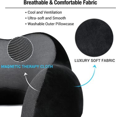 Подушка для шиї в літак, поїздки: Memory Foam, регульована, компактна, ергономічна, м'яка, дихаюча з навушниками, маскою для сну, чохлом (Чорний)