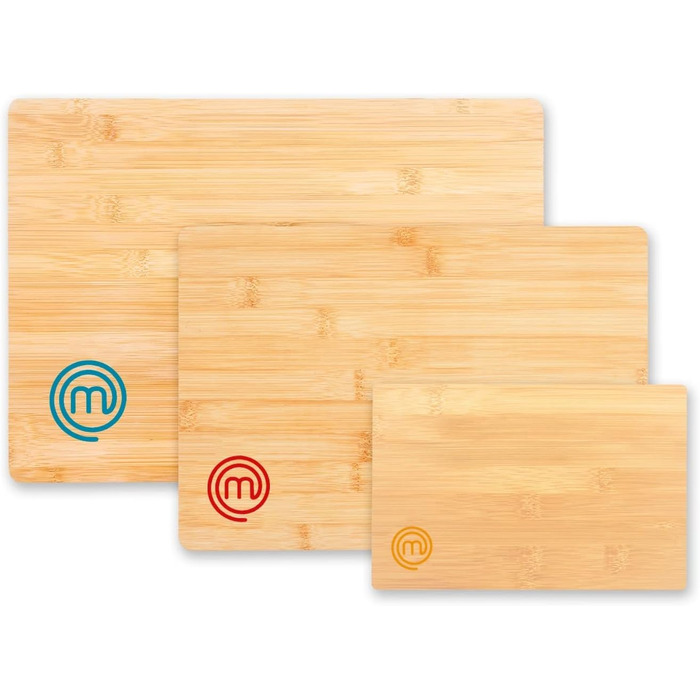 Набори дерев'яних обробних дощок MasterChef: великий (38x27,5 см), середній (34x23,5 см), маленький (23x15 см) з канавкою для соку, 3 шт.