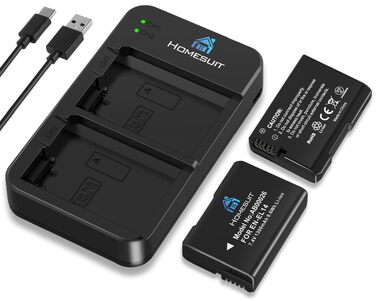 Комплект з 2 акумуляторів EN-EL14 та USB LED зарядним пристроєм для Nikon D3100 D3200 D3300 D3400 D3500 D5100 D5200 D5300 D5500 D5600 та Coolpix P7000 P7100 P7200 P7700 P7800, 1300mAh
