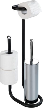 Набір для туалету WENKO Stand WC з інтегрованим тримачем туалетного паперу та щіткою, з нержавіючої сталі, 20 x 62,5 x 23 см (Чорний)