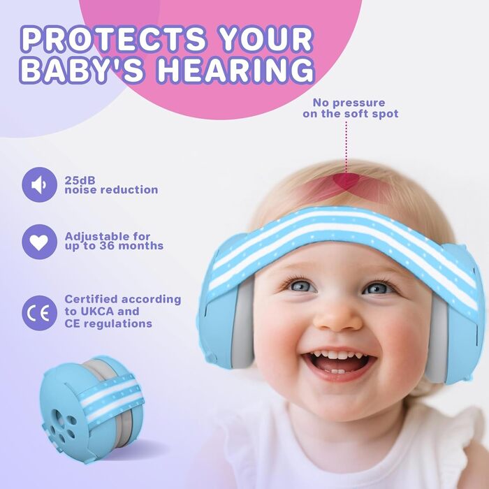 Навушники для захисту слуху для малюків 0-48 місяців, 25dB, з шумопоглинанням, блакитні
