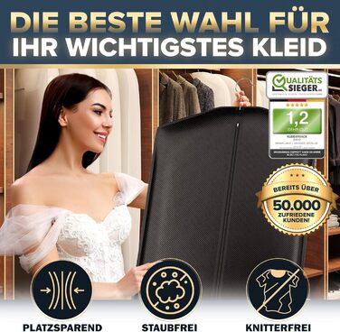 Чохол для одягу FiRiO® Premium, 180 см, чорний - для весільних та довгих суконь, пальто, зберігання та подорожей
