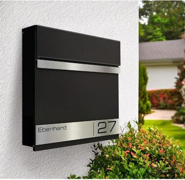 Поштова скринька Metzler Premium Stencil Anthrazit з газетницею та табличкою для імені - настінна, нержавіюча сталь V2A з порошковим покриттям RAL 7016