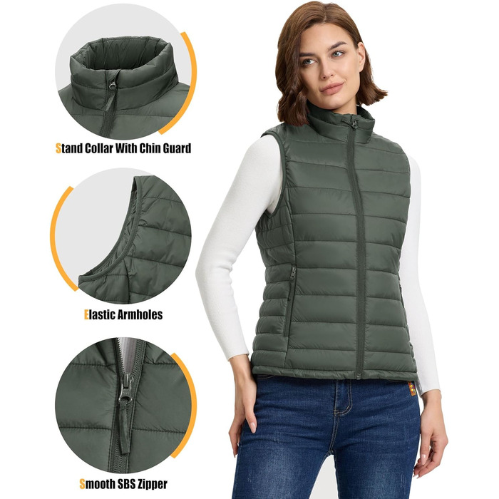 Стежка жилетка Outdoor Ventures для жінок, армійного кольору, розмір XL - тепла спортивна жилетка для туризму та велоспорту