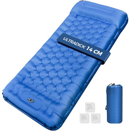 Self-Inflating Camping Mat with Built-in Foot Pump & Pillow - Waterproof Air Mattress for Hiking, Beach, Travel, Tent (Blue) - 3 Pack