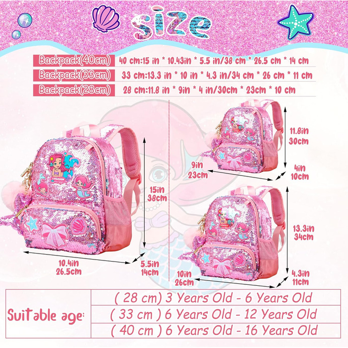 Рюкзак для дівчинки Єдиноріг, дитячий рюкзак з паєтками, персоналізований рюкзак Kawaii для школи/садочка, подарунок на день народження/Новий рік (рожевий, 38 см)