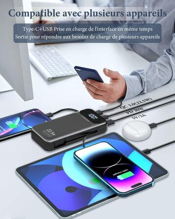 Power Bank 25800 mAh з швидкою зарядкою 22,5W PD3.0 QC4.0, LCD дисплей, USB-C, для смартфонів та планшетів