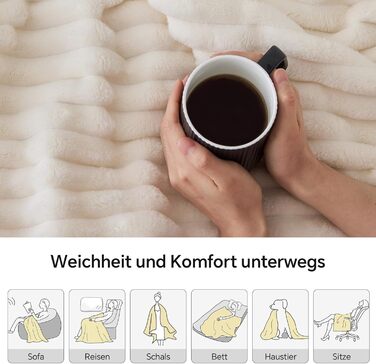 М'яка ковдра BEDELITE з фланелі, 125x150 см, кремово-білий колір, для дивана та декору інтер'єру