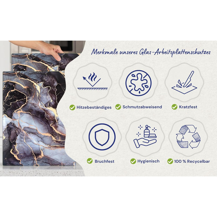 Скляна дошка для нарізання 40x30 см - гігієнічна, стійка до нагрівання та подряпин - чорна мармурова імітація, для кухні
