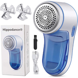 Електричний видальник ворсу Hippodance - USB, 2 змінні леза, для одягу, білий/блакитний
