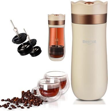 Френч-прес для кави: портативна кавоварка з тришаровим фільтром, чашка-термос з нержавіючої сталі, для приготування кави, чаю та води