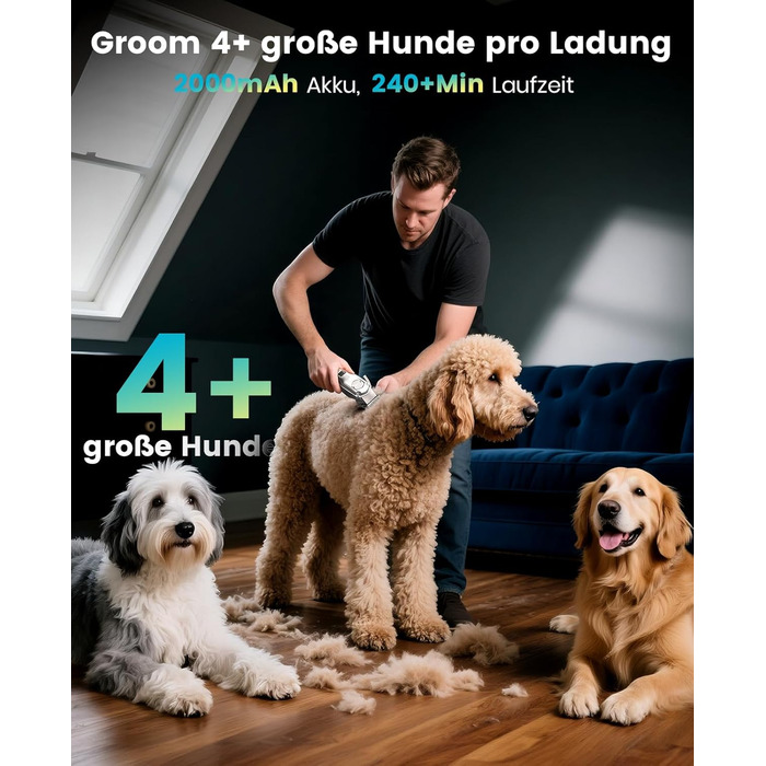 Машинка для стрижки собак Oneisall 4-в-1: стрижка, триммінг, шліфування кігтів. Для собак та котів, тиха, професійна, 4 години роботи від акумулятора