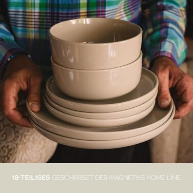 Набір посуду Feinsteinzeug на 6 осіб (18 предметів) — міцний та стійкий до подряпин, бежевий глянцевий | Тарілки, тарілки для десерту та миски | Magnetiks Soft Pebble | 18 предметів