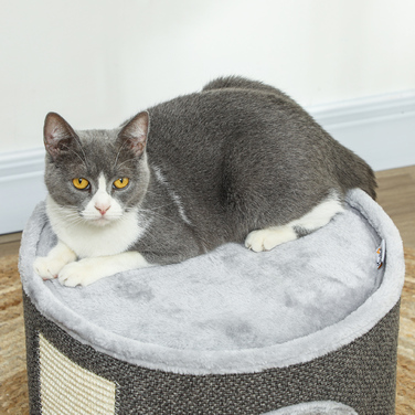 PawHut Драбина для котів, 30 см у висоту, котяча драбина з печерою, котячий штовхач, котяча вежа з сизалю, для котів вагою до 5 кг, темно-сірий | Aosom