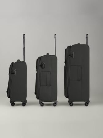 Набір валіз SMARTBOX 3 шт. для жінок та чоловіків | Легкі та міцні валізи-ролери, високоякісний softcase, 4 колеса та кодовий замок | Розширювані з деhnfalten (Edition 04) Чорний