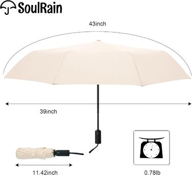 SoulRain Дощовий парасолька: вітростійкий, компактний, для подорожей та авто (кремовий)