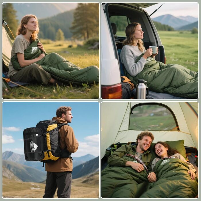 Спальний мішок Baumwoll-Flanell для дорослих: легкий, водонепроникний, 100% бавовна, для кемпінгу, подорожей та відпочинку