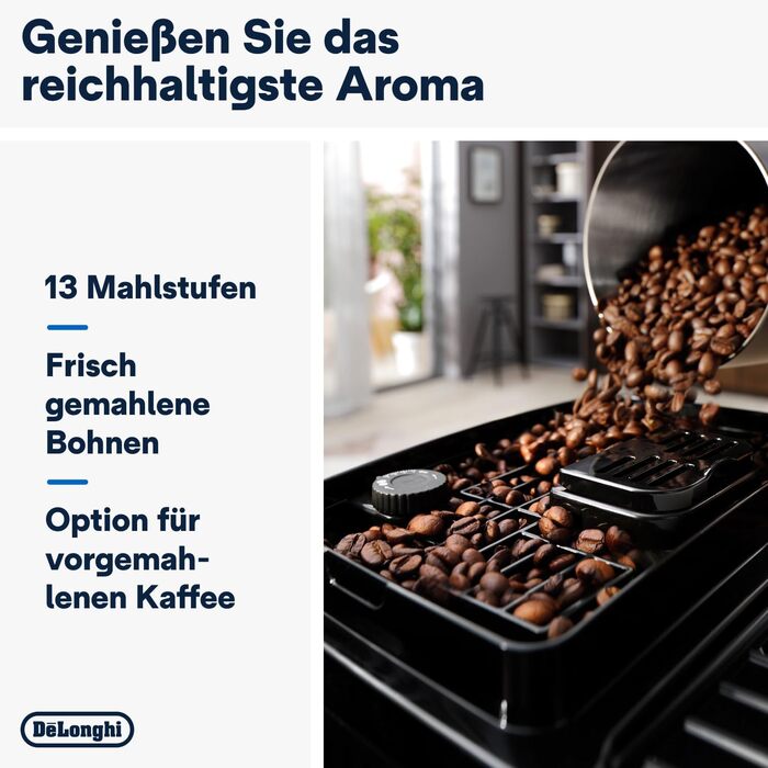 De'Longhi Magnifica Start ECAM222.60.BG, fully automatic coffee machine with LatteCrema milk system for automatic cappuccino, 4 direct selection buttons, soft-touch control panel, 