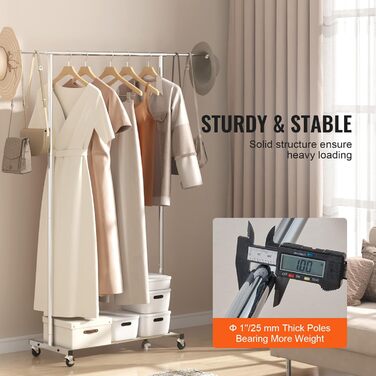VEVOR Clothes Rack Coat Rack 1 Clothes Rod, Durable Clothes Rack Black 400 x 1010 x 1510 mm Clothes Rack for Bedroom, Laundry Room, Dressing Room, Entrance, etc. (1 Rod, 54.3