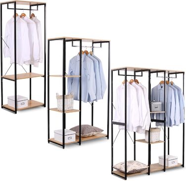 WOLTU Clothes Rack - Organised Clothes Rack, Wardrobe Clothes Rail, Laundry Rack, Open Wardrobe with 4 Shelves for Bedroom, Hallway, Wood and Steel