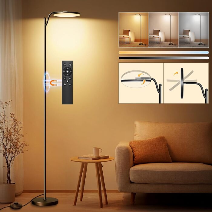 LED-стельовий світильник HANDSONIC 32W, 183 см, 3000 люмен, диммування, пам'ять, 2700K-6500K, таймер, пульт, для спальні, офісу, чорний