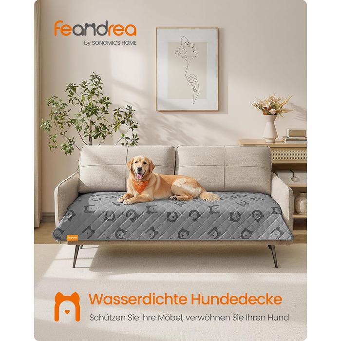 Водонепроникний килимок для собак Feandrea, 178 x 76 см, захист для авто/дивану, машинка миється, антиковзаюча підкладка, стеганий дизайн, сірий PPB025G01 M