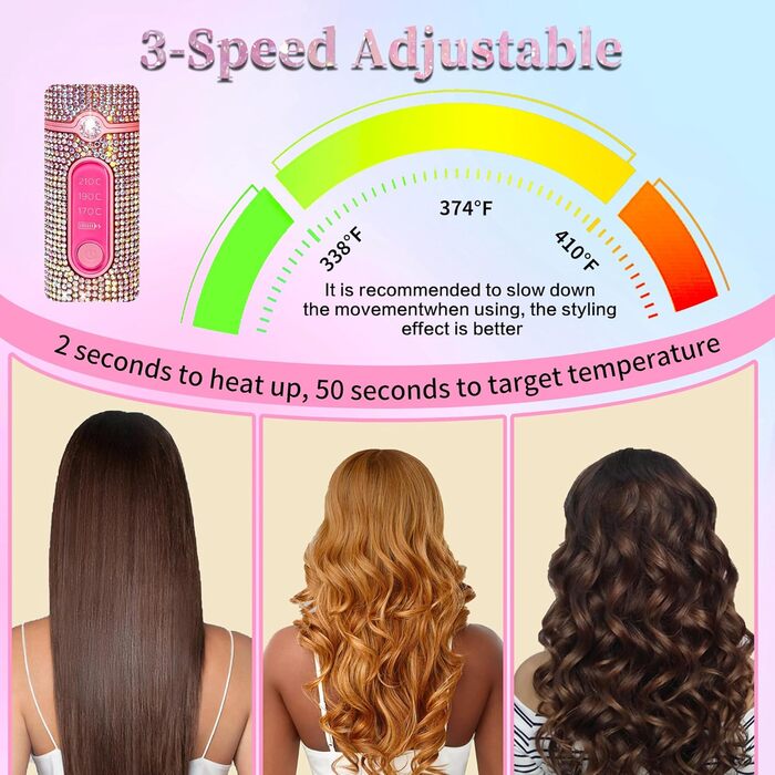 Бездротовий випрямляч для волосся 2-в-1 з акумулятором 5000mAh, міні-випрямляч для подорожей, випрямлення та завивання, портативний, швидкий нагрів 210°C/410°F, колір: коричневий (Mermaid)