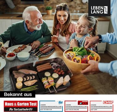 LEBENLANG Електричний гриль для столу - з щипцями та захистом від бризок | 2400W | Для дому та вулиці | Гриль для балкону, столу | Електричний гриль з площею | Гриль для дому