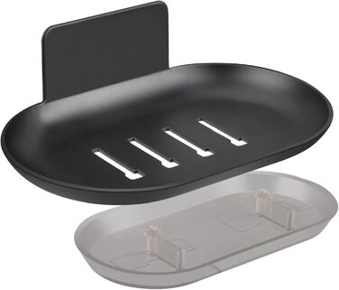 Тримач для мила настінний без свердління, нержавіюча сталь, з піддоном для стікання води, чорний. Підходить для ванної кімнати та кухні, для мила, губок, щіток.