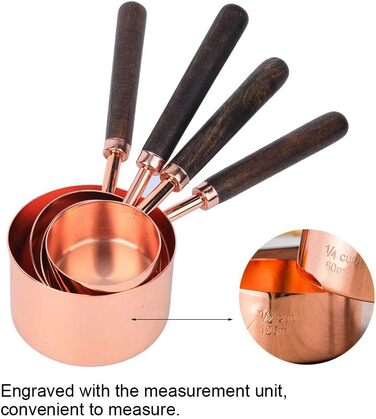 Measuring spoons, measuring cups, 4-piece set, household stainless steel rose gold measuring spoon set, kitchen baking tools