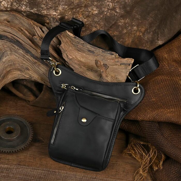 Чоловіча сумка на ногу з натуральної шкіри Le'aokuu - поясна/стегнова/для подорожей, туризму, альпінізму