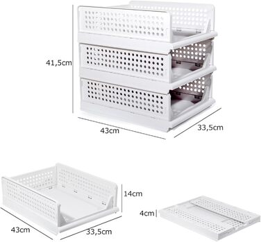 Closet Organizer 3-Piece Set, Foldable Storage Box, Organization System for Drawers, Lockers, and Closets (White) (Width-14cm*6)