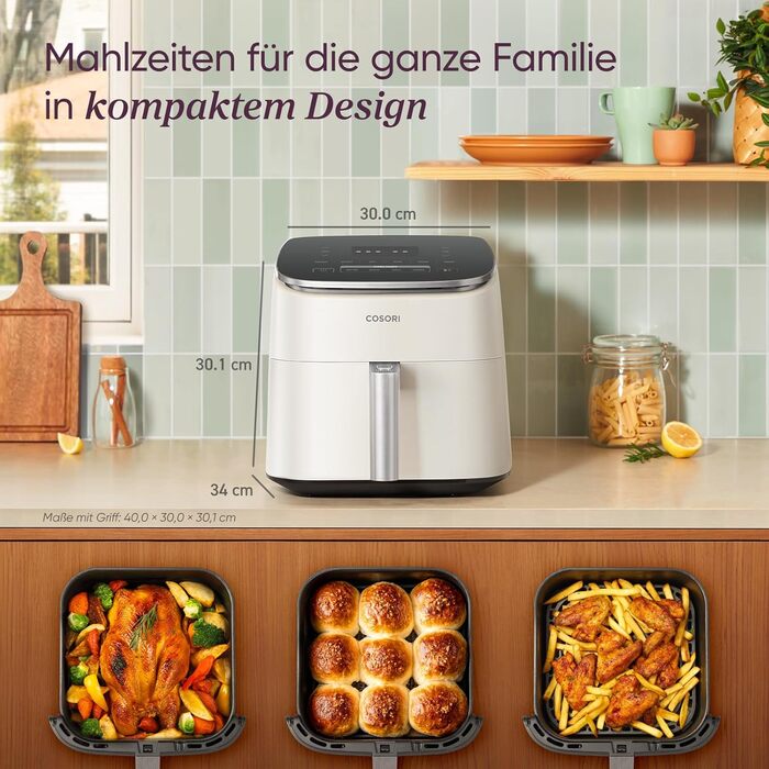 Фритюрниця Cosori Turboblaze Airfryer 9-в-1: смаження, випікання, гриль, обсмажування, 6л, тихий DC мотор, 87 рецептів, білий