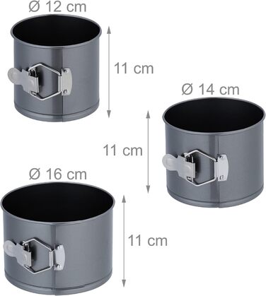 Набір форм для випічки Relaxdays, 5 шт., діаметр 12-20 см, сталь, антипригарне покриття, круглі, антрацит