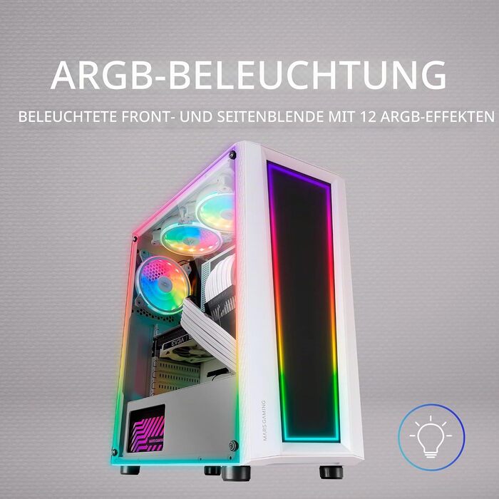 Корпус для ПК Mars Gaming MC300P MicroATX, білий, загартоване скло, Mesh-панель, 3x FRGB вентилятори