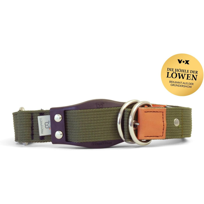 WowWow Professional Dog Collar with Leash - Khaki - Size M 37-46 cm, 195g light, innovative collar with integrated leash - known from 'The Lion's Den'