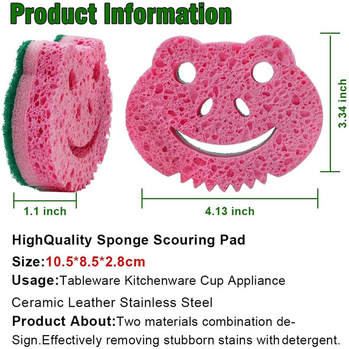 SmilePowo 12-Piece Scrub Sponges, Large Sponges, Double-Sided, Multifunctional, Premium Cleaning Sponges, Dishwashing Sponge for Durable Scrub Sponges, Bathroom, Dishes, Furniture, Kitchen Sponge