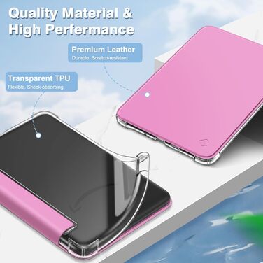 Чохол Fintie для Kindle 6 (11-го покоління) 2024/2022, прозорий, з функцією авто-сплячки, для Kindle Basic 2024, колір агави-зелений (ліловий-рожевий)