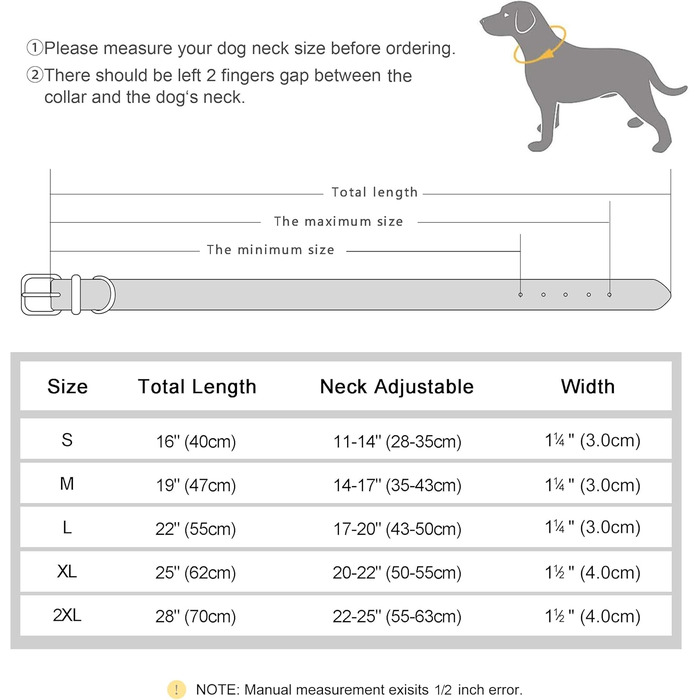 Нашийник для собак Didog з натуральної шкіри, плетений, з персоналізованою гравіюваною табличкою, регульований, міцний, чорний, розмір L (17.0-20.0 см, ширина 3.2 см)