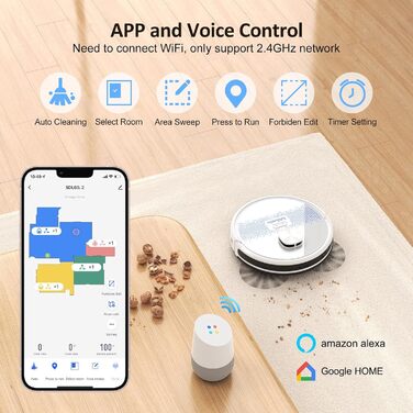 Робот-пилосос Lubluelu SL60D з функцією миття, 4500Pa, лазерна навігація, керування через додаток, для тварин, килимів, твердих підлог, білий