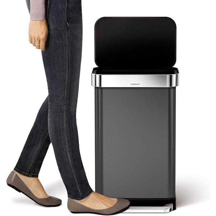 Simplehuman відро для сміття 45 л з педальним механізмом, з відділенням для пакетів, для кухні, з нержавіючої сталі, сірий кришка
