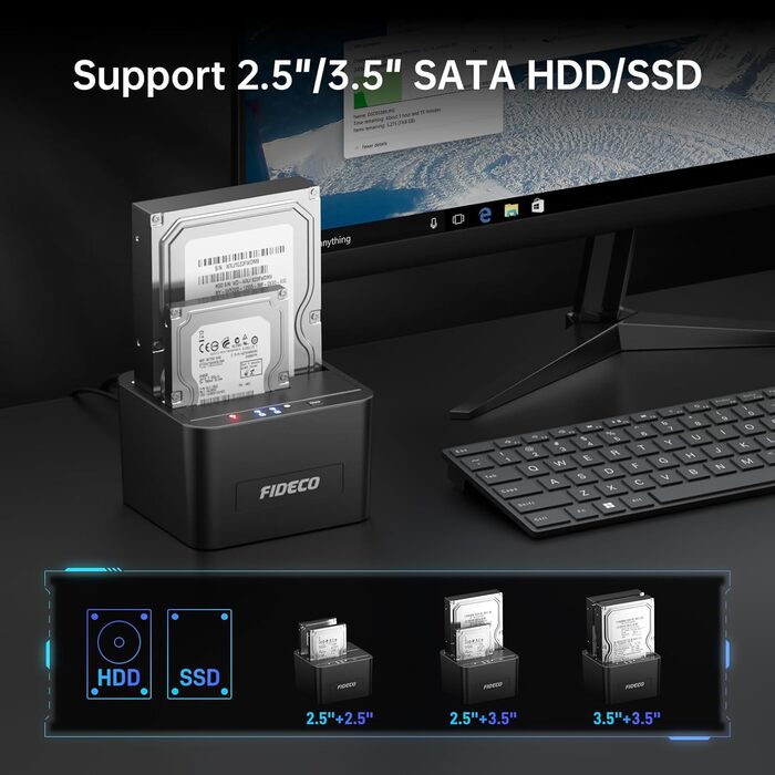 Док-станція для HDD/SSD FIDECO, USB 3.0, 2.5/3.5