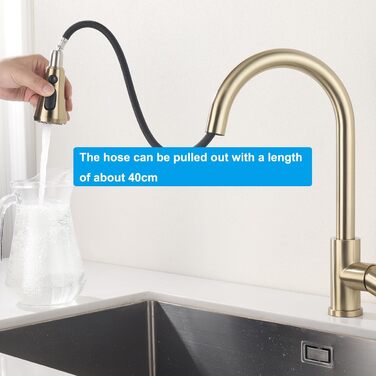 Кухонний змішувач з висувною лійкою, 3 режими струменя, поворотний на 360°, високого тиску, для кухні, матовий золотий