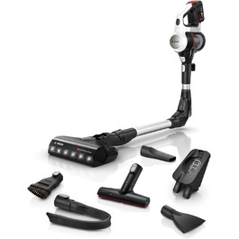 Бездротовий акумуляторний пилосос Bosch Unlimited 7 BSS711W - ручний, без мішка, з акумулятором, гнучкий шланг, фільтр гігієни, 10 років гарантії на мотор, XXL насадка для м'яких меблів, LED-підсвічування, турбо-режим, білий