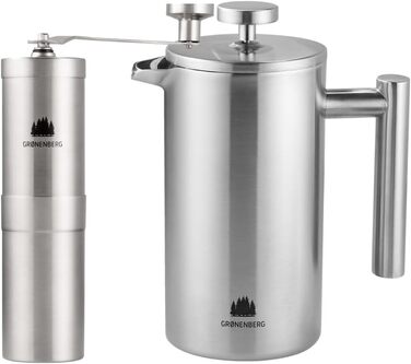 Groenenberg Spar Set 5 | French Press Thermo + Manual Coffee Grinder | French Press + Hand Coffee Grinder made of high-quality stainless steel 350 ml French Press