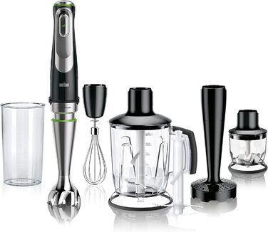 Braun MultiQuick 9 MQ 9147X – 5-in-1 immersion blender with stand mixer attachment, chopper, masher for potatoes & vegetables, and whisk, variable speed setting, 1200 W, Black/Stainless Steel. 5-in-1 including stand mixer attachment, single.