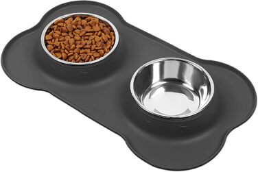 Миска для собак VIVAGLORY Splashfree – нерозливна миска з нержавіючої сталі та силіконовим килимком, сіра, 236 мл