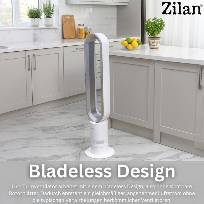 Вентилятор Zilan Turmventilator з пультом дистанційного керування BLDC – енергоефективний, 10 швидкостей/режимів, 900 м³/год, з коливанням, таймером та сенсорним дисплеєм